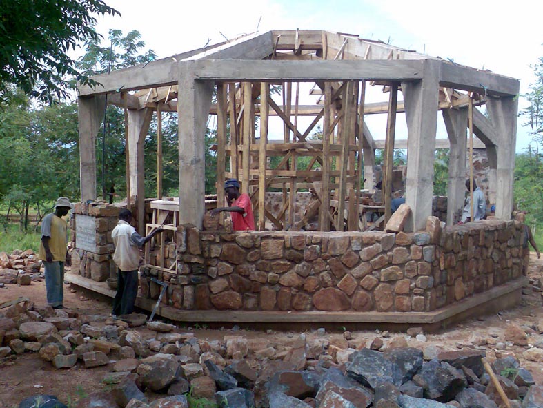 The stone walls under construction